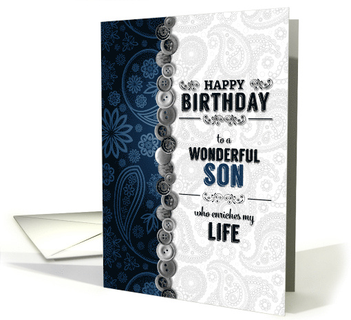 for Son's Birthday Blue Paisley with Buttons card (1623564)