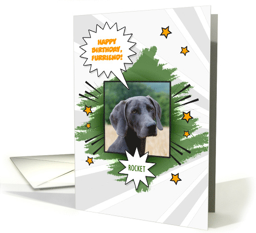 Dog's Birthday Comic Book Style with Their Photo and Name card