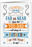 Father’s Day Across the Miles for Dad Father of the Year Typography card
