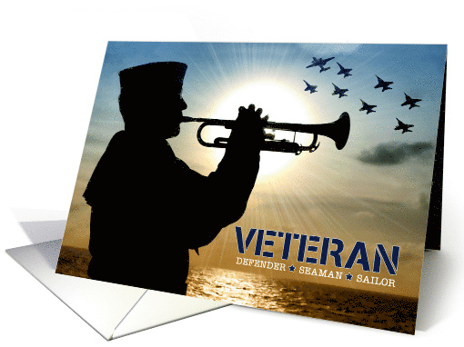 Veterans Day Navy Sailor Veteran Bugler and Jets card (1628254)