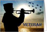 Veterans Day Navy Sailor Veteran Bugler and Jets card