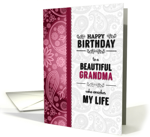 for Grandma's Birthday Pink Paisley with Retro Vintage Styling card