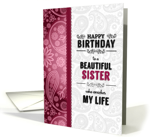 for Sister Birthday Pink Paisley with Retro Vintage Styling card