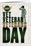 Army Veterans Day Green and Gold Salute card