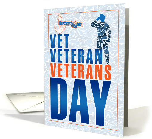 Coastguardsman Veterans Day Blue and Orange Salute card (1630158)