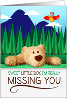 for Boy Really Missing You with Airplane and Teddy Bear card