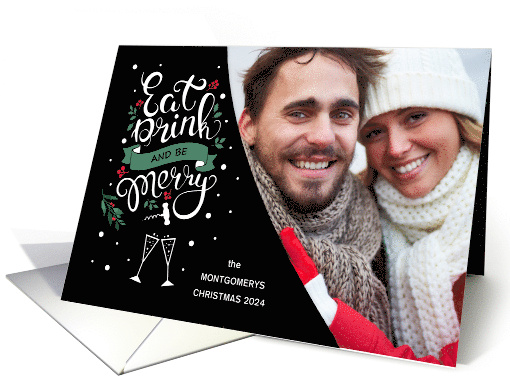 Eat Drink and Be Merry Holly and Berry Holiday Photo card (1635434)