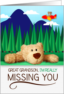for Young Great Grandson Missing You Airplane and Teddy Bear card