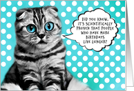 Funny Birthday Cartoon Themed Grey Cat and Speech Bubble card