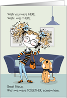 for Great Niece Teen or Tween Missing You Cute Girl and Dog card