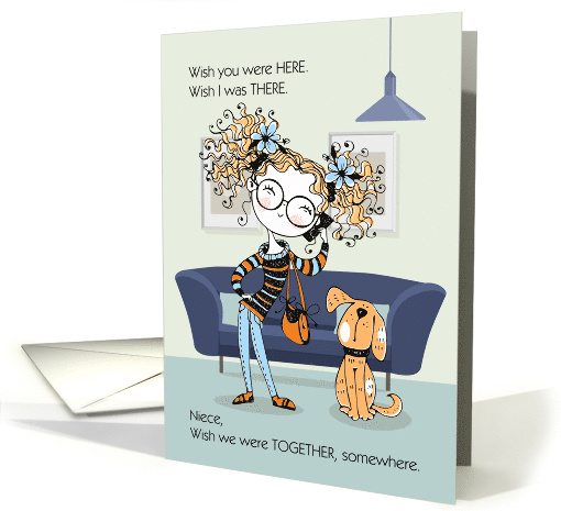 for Niece Teen or Tween Missing You Cute Girl and Dog card (1637746)