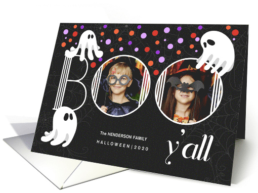 BOO Halloween 2 Photo with Cute Ghosts and Colorful Dots card