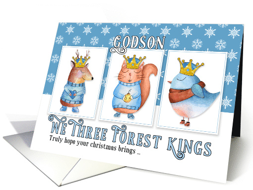 for Young Godson Christmas Three Forest Kings Cute Animals card