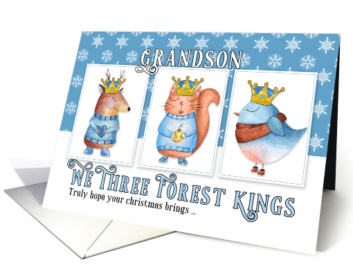 for Young Grandson Christmas Three Forest Kings Cute Animals card
