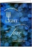 Business Light and Love Hanukkah Blue Bokeh Custom Name card