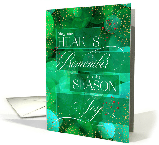 May Our Hearts Remember the Season of Joy Green Bokeh and Berries card