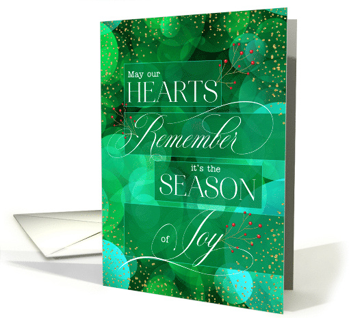 Business Remember the Season of Joy Green Bokeh and Berries card