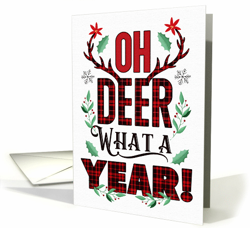 Oh DEER What a Year Fun Christmas Tartan Typography card (1643332)
