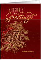 Season’s Greetings Business Name Red and Golden Pines Holiday card