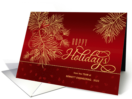 Happy Holidays Red and Golden Pines Horizontal Custom card (1648476)