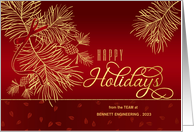 Happy Holidays Red and Golden Pines Horizontal Custom card