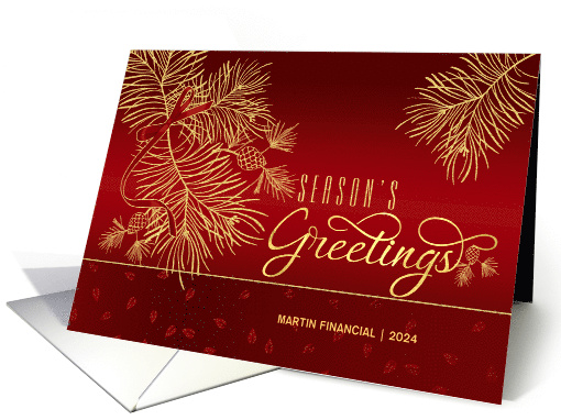 Season's Greetings Red and Golden Pines Horizontal Custom card