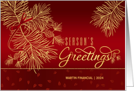 Season’s Greetings Red and Golden Pines Horizontal Custom card