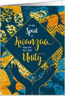 Kwanzaa Unity Blue and Yellow Tribal Abstract with Open Hands card