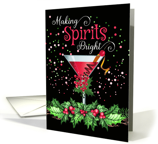 Making Spirits Bright Holiday Cocktail with Holly and Berries card