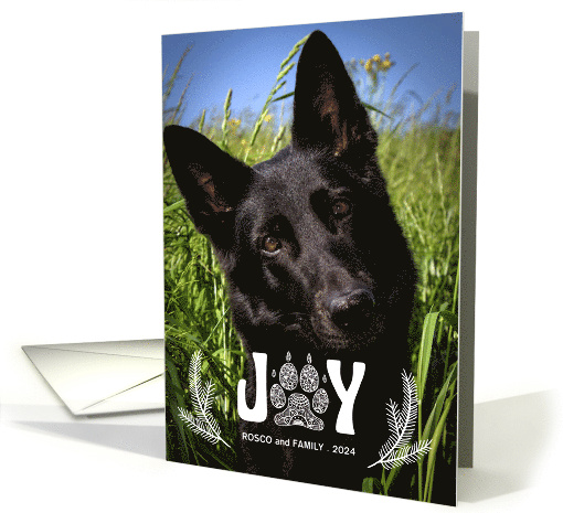 Joy Paw Print and Pines Pet Lover Holiday Vertical Photo card