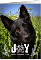Joy Paw Print and Pines Pet Lover Holiday Vertical Photo card