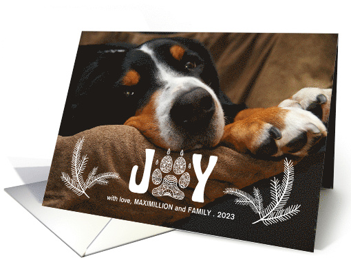 Joy Paw Print and Pines Dog Lover Holiday Horizontal Photo card