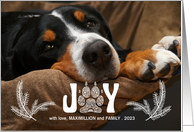 Joy Paw Print and Pines Dog Lover Holiday Horizontal Photo card