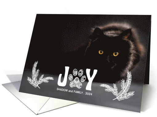 Joy Paw Print and Pines Cat Lover Holiday Horizontal Photo card