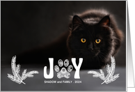 Joy Paw Print and Pines Cat Lover Holiday Horizontal Photo card