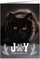 Joy Paw Print and Pines Cat Lover Holiday Vertical Photo card