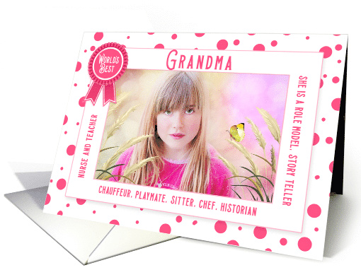 Thinking of the World's Best Grandma Pink Polka Dots Photo card