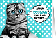 100th Birthday Funny Comic Style Cat with Speech Bubble card