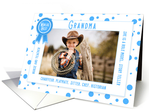 World's Best Grandma Grandparents Day Blue Polka Dots Photo card
