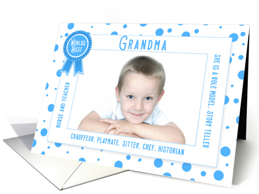 Thinking of the World's Best Grandma Blue Polka Dots Photo card