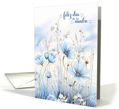 Spanish Mother's Day Blue Watercolor Wildflowers card (1665190)