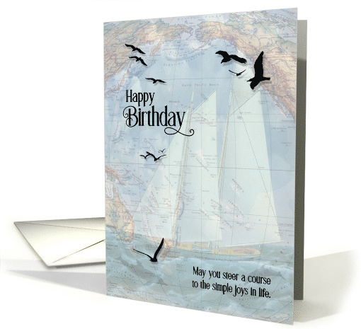 Birthday Nautical Vintage Sailboat and Old World Map card (1665552)
