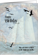 Birthday Nautical Vintage Sailboat and Old World Map card