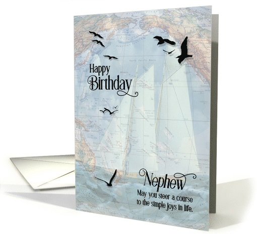Nephew's Birthday Nautical Vintage Sailboat and Old World Map card