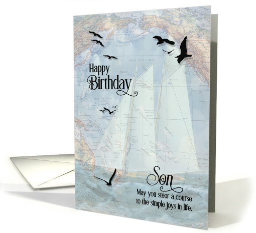 Son's Birthday Nautical Vintage Sailboat and Old World Map card