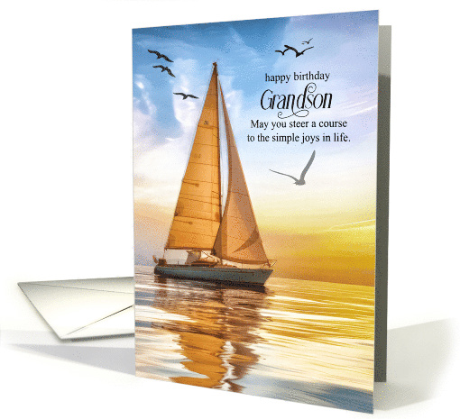 Grandson's Birthday Nautical Vintage Sailboat and Old World Map card