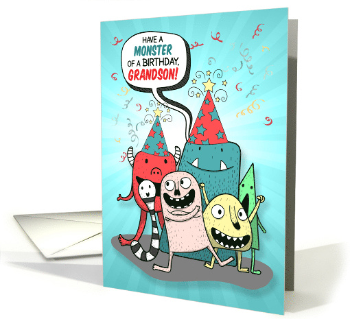 Young Grandson Birthday Monsters Cartoon Style card (1669920)