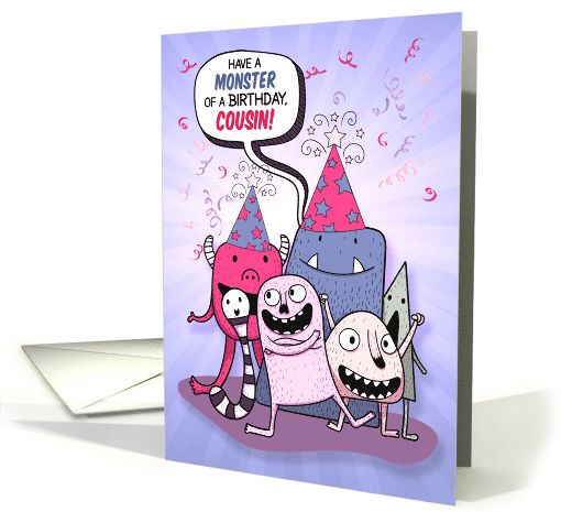 Young Female Cousin's Birthday Purple Cartoon Monsters card (1670810)