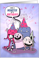 Young Girl’s Birthday Pink and Purple Cartoon Monsters card
