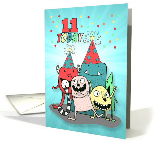 11th Birthday Blue and Red Cartoon Monsters for Boys card (1671780)